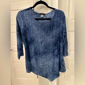 Cocomo Women’s M Assymetrical Hem Tunic Blouse Shirt Top Blue 3/4 Sleeve Sequins